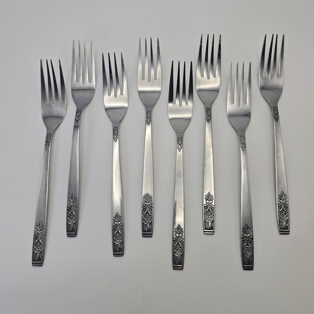 Young Rose Imperial Intl Stainless Dinner Forks‎ Set of 8 Flatware 7.25"